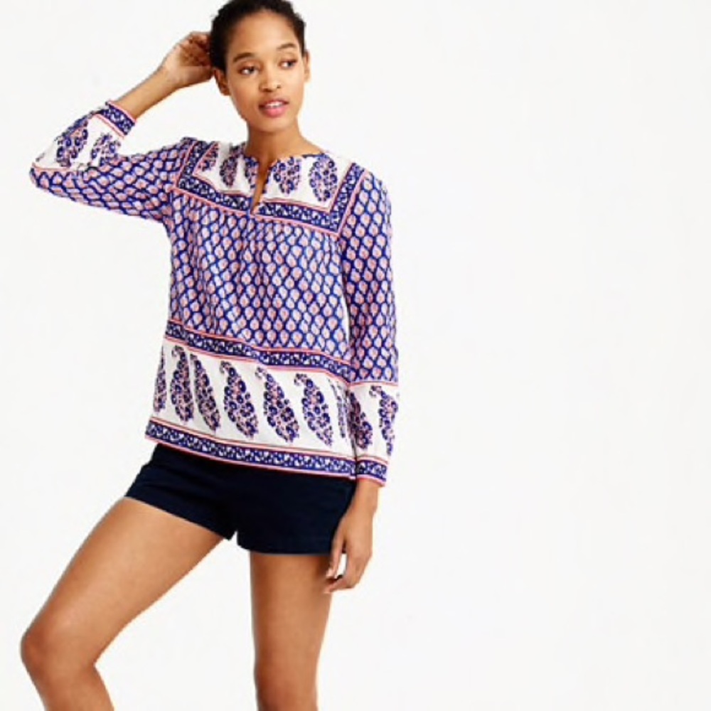 J.Crew Boho Paisley Split Neck Tunic Popover